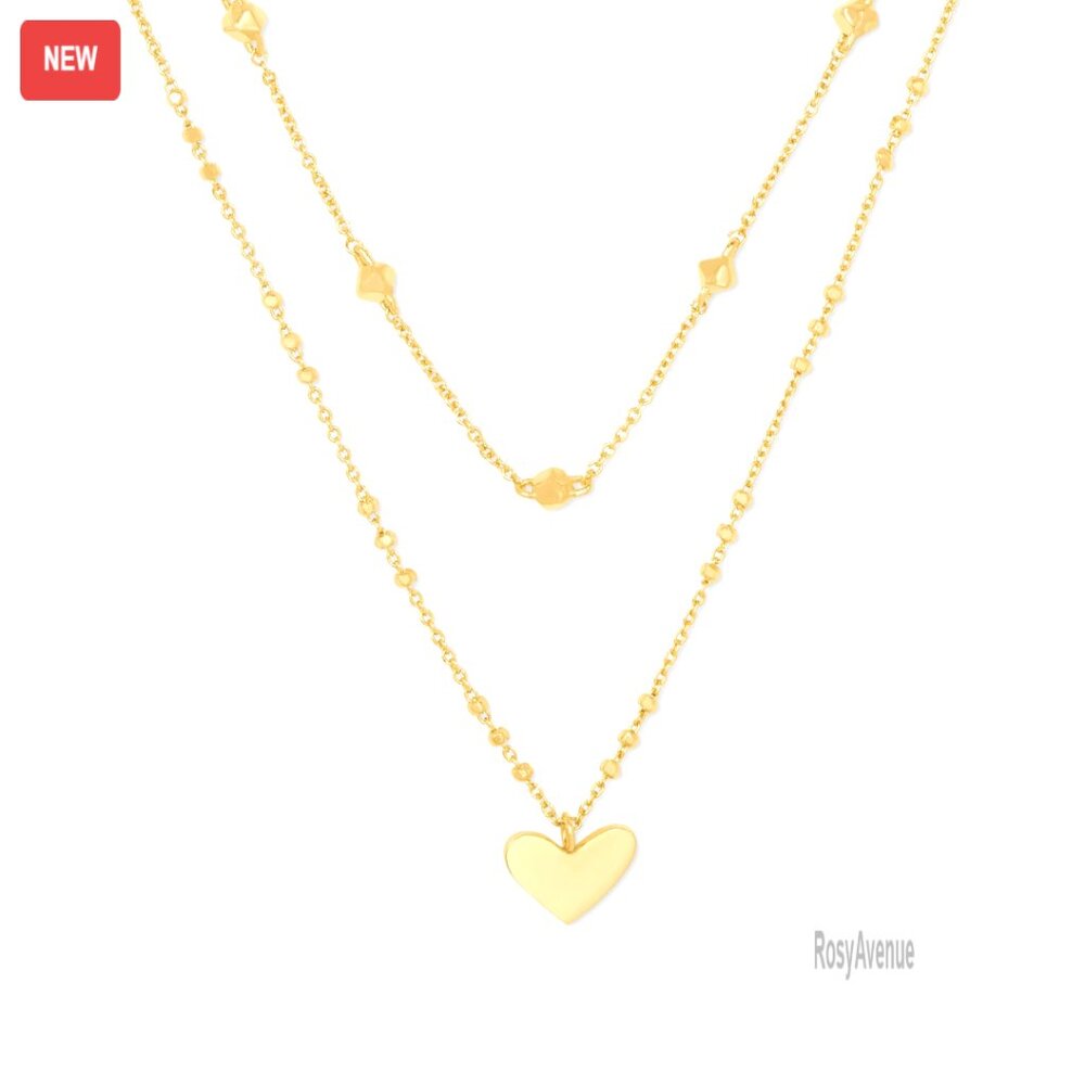 Gold-Plated Brass Heart Pendant Necklace, 16" Chain, Layered Look